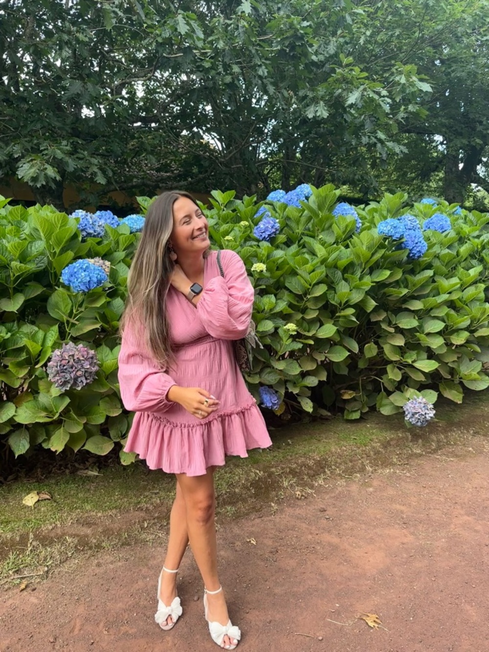Pink Ruffle Long-Sleeve Mini Dress